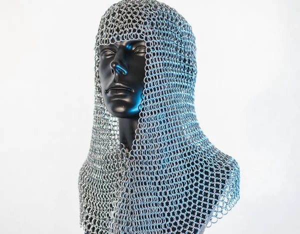 Viking Helmet Chain Mail Black Mannequin White Background Clothes Viking — Stock Photo, Image