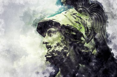 Suluboya, General Pericles, bulutlar arka plan üzerinde Yunan heykeller