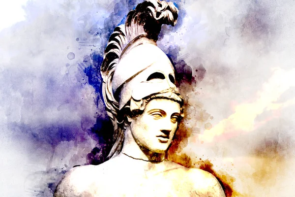 Aquarelle Statue Homme État Antique Athènes Périclès Tête Dans Casque — Photo