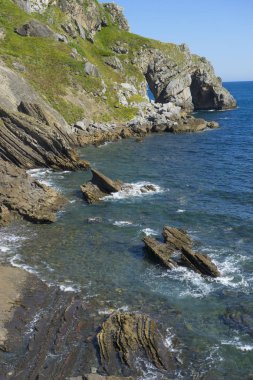 San Juan Gaztelugatxe Island view, Bask Ülkesi, Şapel Kuzey İspanya ile tarihsel Adası
