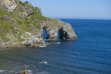 San Juan Gaztelugatxe Island view, Bask Ülkesi, Şapel Kuzey İspanya ile tarihsel Adası