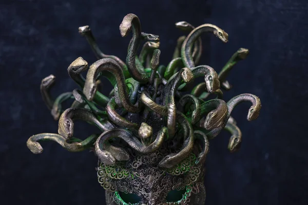 Head Medusa Creature Greek Mythology Pieces Made Hand Goldsmiths Metals — Stock Photo, Image