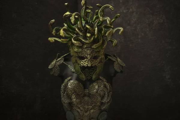 Medusa Criatura Mitología Griega Piezas Hechas Mano Con Orfebres Metales — Foto de Stock