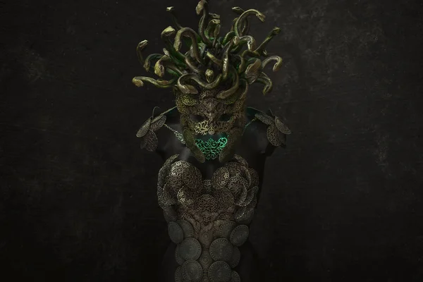 Sculpture Medusa Creature Greek Mythology Pieces Made Hand Goldsmiths Metals — Stock Photo, Image