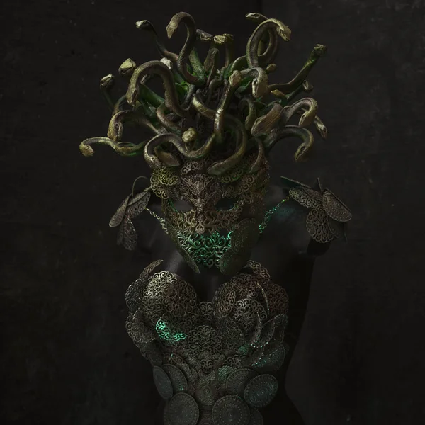 Testa Medusa Creatura Della Mitologia Greca Pezzi Realizzati Mano Con — Foto Stock