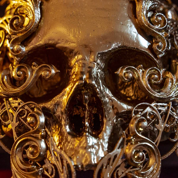Gold Golden Skull Made Printer Gothic Piece Decoration Halloween Horror — Stock Photo, Image