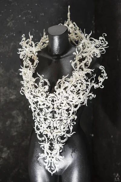 Piece Made Printer Composed White Flowers Form Corset Handmade Fantasy — Stock Photo, Image