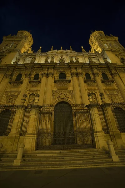 Jaen Kathedrale Der Nacht Beleuchtet Sommerliches Bild Mit Den Leeren — Stockfoto
