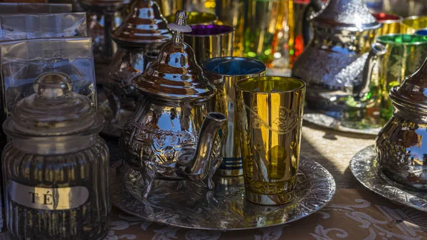 Zestaw Marokańskiej Herbaty Średniowiecznym Targach Hiszpanii — Zdjęcie stockowe