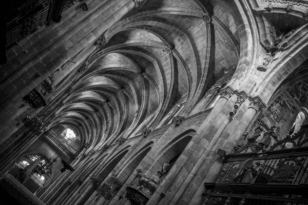 Medieval Gothic architecture inside a cathedral in Spain. Stones and beautiful ashlars forming a dome