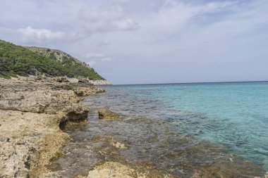 Mallorca adasının plajlarında turkuaz Akdeniz deniz suları, Balear Adaları, İspanya