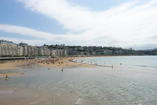 Concha Pláž Vidět Promenády Monte Igueldo Urgull Pozadí Letní Prázdninová — Stock fotografie