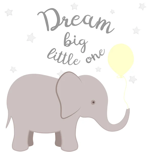 Poster Dell Asilo Nido Con Elefante Stelle Lettere Sogno Grande — Vettoriale Stock