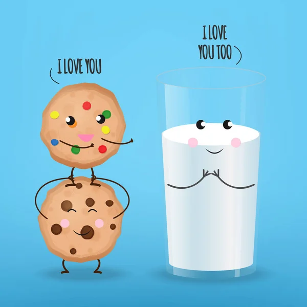 Illustrazione vettoriale con vetro di latte e biscotti con gocce di cioccolato . — Vettoriale Stock