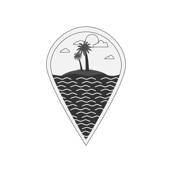 Harita Iğne Deniz Küçük Ada Palm Ile Siyah Beyaz Vektör — Stok Vektör