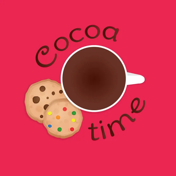 Útulný Vektorové Ilustrace Pohár Soubory Cookie Textů Kakaové Čas Růžovém — Stockový vektor