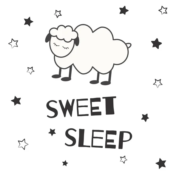 Милий Векторна Ілюстрація Сном Овець Напис Sweet Sleep Розплідник Baby — стоковий вектор