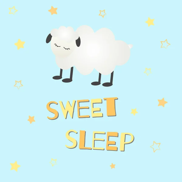 Ilustração vetorial bonito com ovelhas adormecidas e inscrição "Sweet Sleep ". — Vetor de Stock