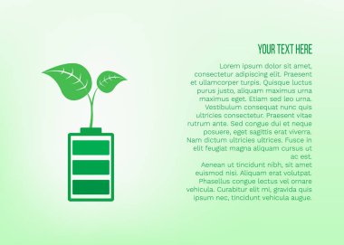 Vektör çizim büyüme yeşil bitki üstünde batarya ve yeşil arka plan üzerinde metin için yer ile. 