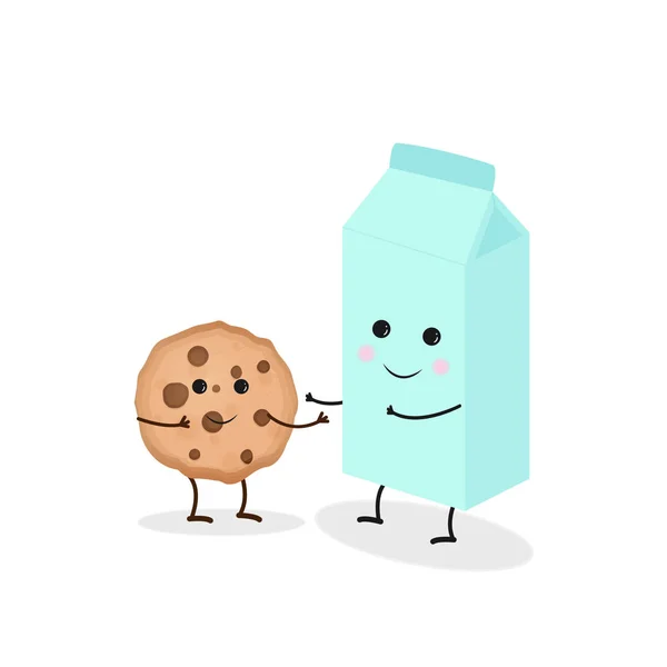 Ilustración vectorial con caja de leche y galleta con chispas de chocolate . — Vector de stock
