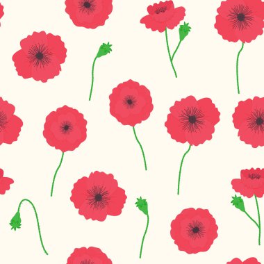 Beyaz arka planda haşhaş güzel çiçekleri ile Dikişsiz desen. 