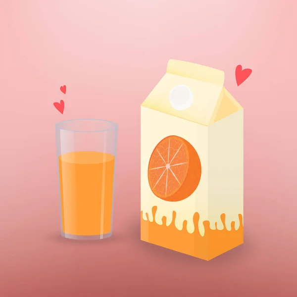 Ilustração vetorial com vidro de suco de laranja e caixa de papelão de suco . — Vetor de Stock