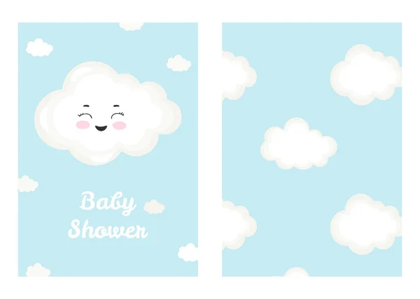 Εικονογράφηση Διάνυσμα Κινούμενα Σχέδια Χαμογελώντας Σύννεφο Και Επιγραφή Ντους Μωρό — Διανυσματικό Αρχείο