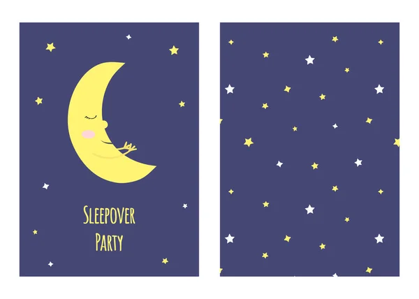 Εικονογράφηση Διάνυσμα Κινούμενα Σχέδια Χαμογελώντας Ημισέληνος Και Επιγραφή Sleepover Κόμμα — Διανυσματικό Αρχείο
