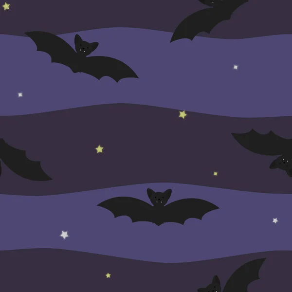 向量无缝模式与蝙蝠和恒星在黑暗的背景 装饰和邀请函 厨房纺织品和印刷品 网页背景 礼物和包装纸之间的夹缝 — 图库矢量图片