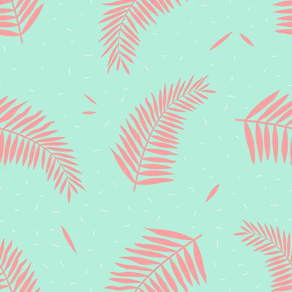 Vector Naadloos Patroon Met Tropische Palmbladeren Felle Kleuren Blauwe Achtergrond — Stockvector