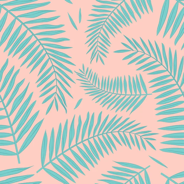 Vektornahtloses Muster Mit Tropischen Palmenblättern Leuchtenden Farben Auf Rosa Hintergrund — Stockvektor
