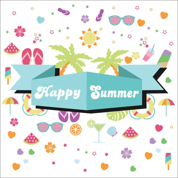 Banner Happy Summer Spelen Met Icon Cute Vector — Stockvector