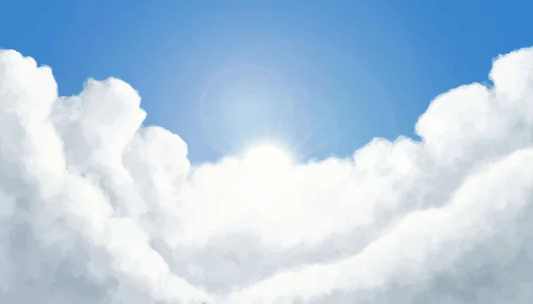 Nubes Esponjosas Con Brillante Vector Solar — Vector de stock