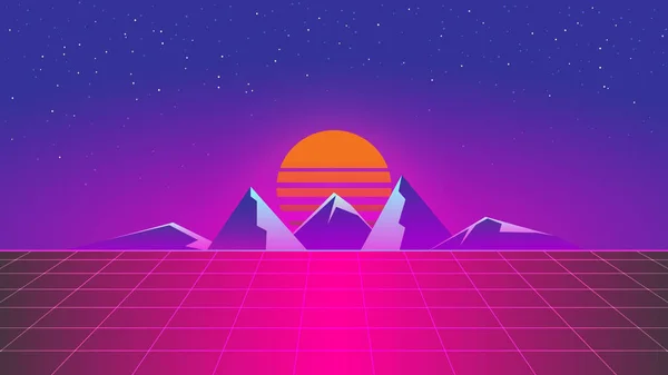 Synthwave Mountain Neon Barvy Západu Slunce Tapety — Stockový vektor