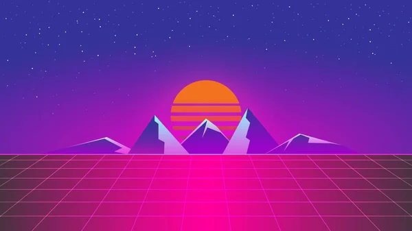 Synthwave dağın neon renkler günbatımı duvar kağıdı