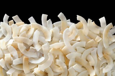 Kavrulmuş fırında kızarmış doğal ince dilimlenmiş Hindistan cevizi cips arka plan