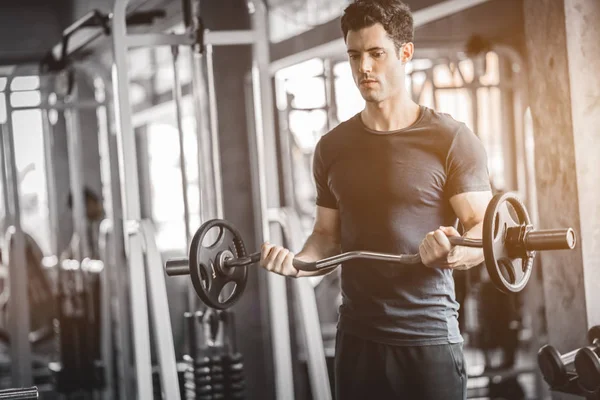 Fit Caucasiano Bonito Jovem Grande Músculo Sportswear Jovem Segurando Halteres — Fotografia de Stock