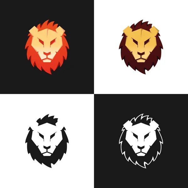 Aslan logo tasarım şablonları kafa. İzole grafik öğeleri için marka kimliği ayarla. Vektör çizim üzerinde beyaz ve siyah arka.