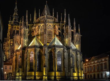 St. Vitus Katedrali Prag, Çek Cumhuriyeti. Gece görünümü