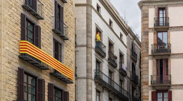 Senyera Флаг Каталонском Манекен Балконах Готического Квартала Барселоны Официальный Флаг — стоковое фото