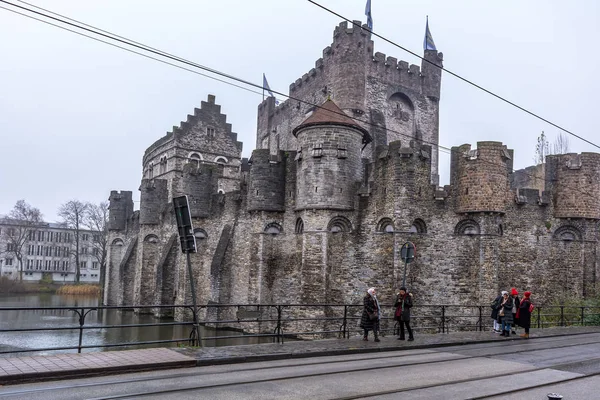 Gand Belgio Dicembre 2018 Fortezza Delle Fiabe Gravensteen Castello Dei — Foto Stock