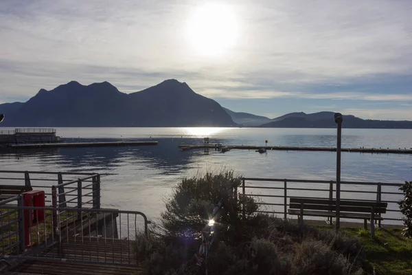 the lake, buildings and landscape in spring