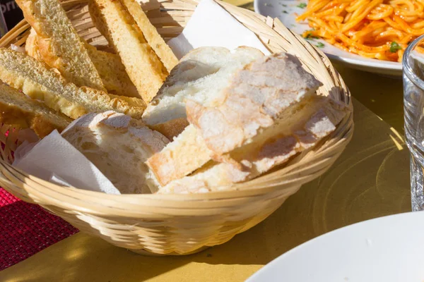 Delicious food in outdoor cafe in springtime at Lago Maggiore in Verbania, italy.