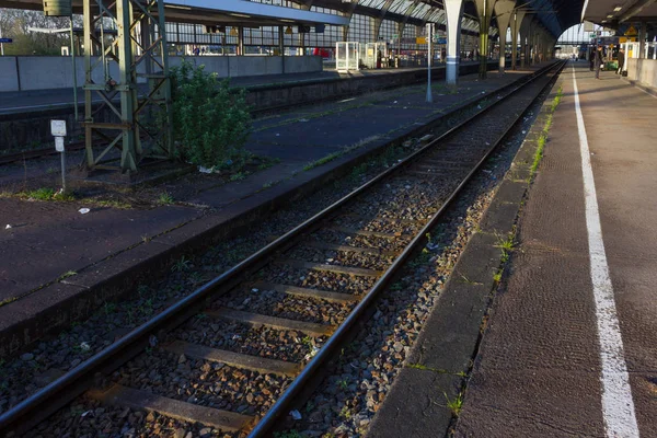 Rails Roof Train Station Sunny Morning Emotion Transport Inspiration — Stock Photo, Image