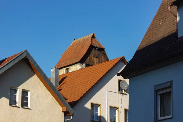 Stadens Fasader Byggnader Södra Tyskland Blue Sky Falla Kväll — Stockfoto