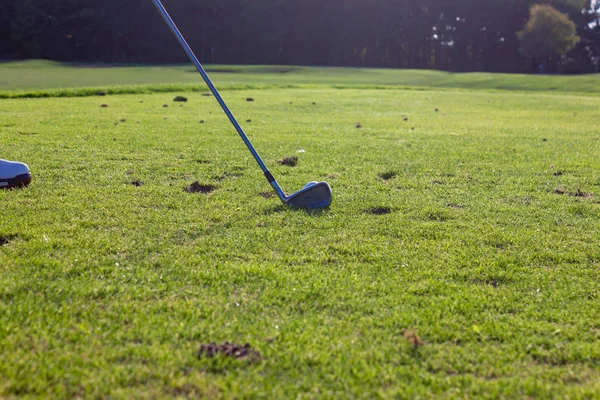 Senior Férfi Játszik Golf Zöld Gyepen Dél Németországban Napnyugtakor Ragyogó — Stock Fotó