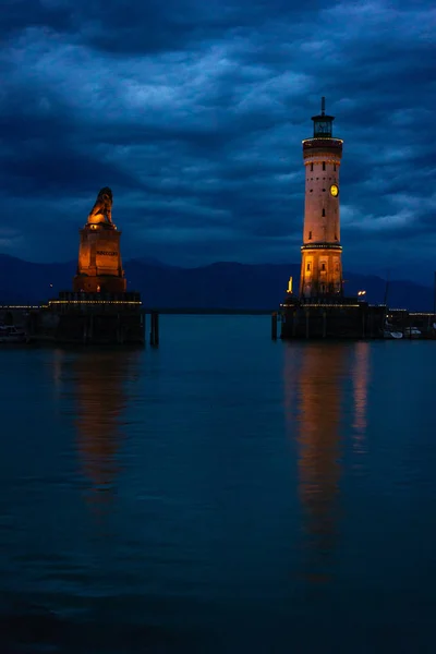 Lindauer Stadthafen Bodensee Süddeutscher Bodensee Späten Abend — Stockfoto