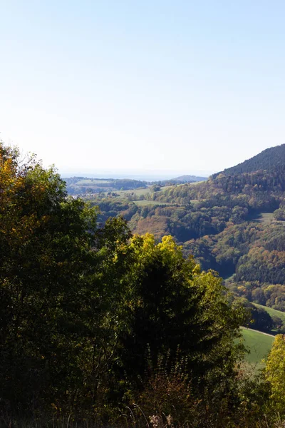 Indiana Verão Paisagem Montanhas Com Árvores Coloridas Floresta Sul Alemanha — Fotografia de Stock