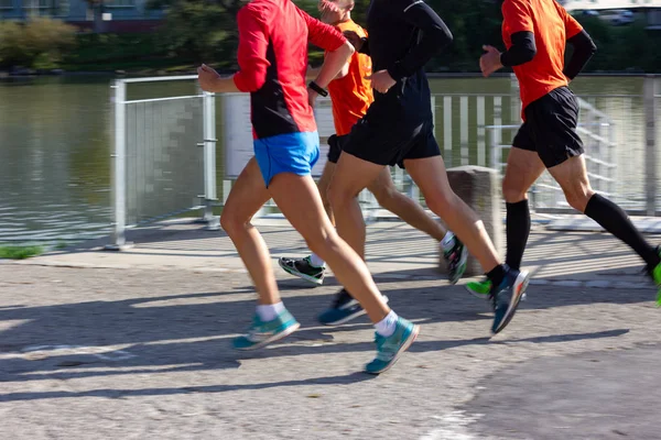 Pessoas Exercitando Esporte Livre Correndo Sul Cidade Alemã Ulm Rio — Fotografia de Stock