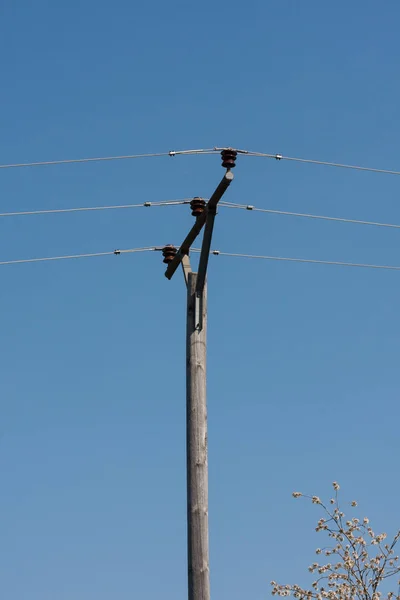 Powerline Céu Cor Azul — Fotografia de Stock